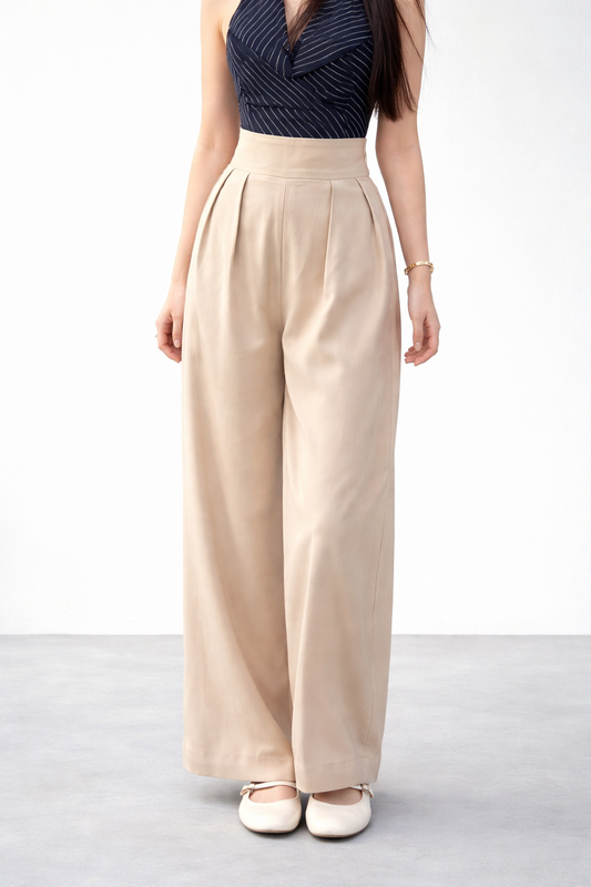 MILA PANT - Pantalón de tiro alto con pinzas frontales