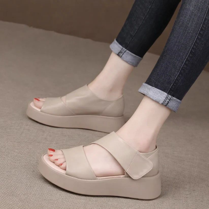 THALIA - Sandalias de plataforma + plantilla acolchada para mujer con broche. (Facebook)