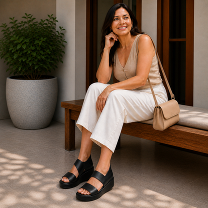 THALIA - Sandalias de plataforma + plantilla acolchada para mujer con broche.