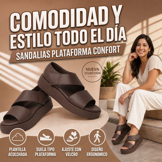 THALIA - Sandalias de plataforma + plantilla acolchada para mujer con broche.