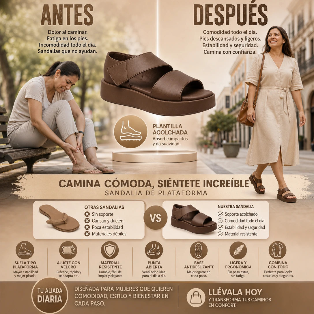 THALIA - Sandalias de plataforma + plantilla acolchada para mujer con broche.