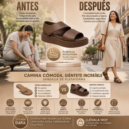 THALIA - Sandalias de plataforma + plantilla acolchada para mujer con broche.