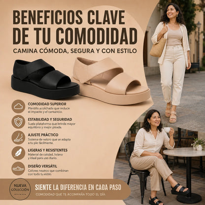 THALIA - Sandalias de plataforma + plantilla acolchada para mujer con broche.