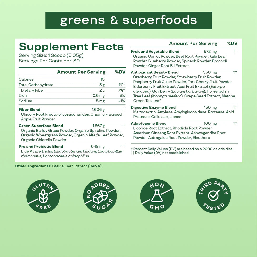 BLOOM NUTRITION - Super Greens en polvo para la salud digestiva, sabor original (150gr)